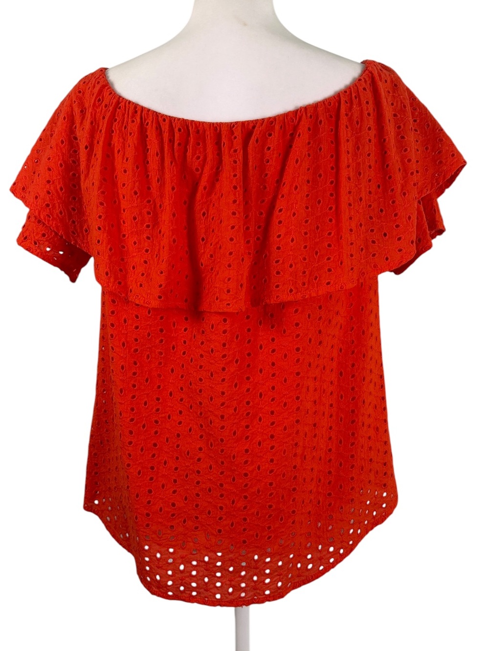 Tru Self Orange-Red Eyelet Off Shoulder Tassel Blouse Medium Boho Resort Top - Picture 6 of 11